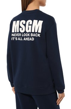 Женский хлопковый свитшот MSGM синего цвета, арт. 3641MDM95/247000 | Фото 4 (Рукава: Длинные; Материал сплава: Проставлено; Длина (для топов): Стандартные; Материал внешний: Хлопок; Драгоценные камни: Проставлено; Женское Кросс-КТ: Свитшот-одежда; Стили: Спорт-шик)