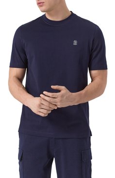 Мужская хлопковая футболка BRUNELLO CUCINELLI темно-синего цвета, арт. M0B137444G | Фото 3 (Драгоценные камни: Проставлено; Длина (для топов): Стандартные; Рукава: Короткие; Материал сплава: Проставлено; Стили: Кэжуэл; Принт: Без принта; Материал внешний: Хлопок; Мужское Кросс-КТ: Футболка-одежда; Кросс-КТ: Джерси)