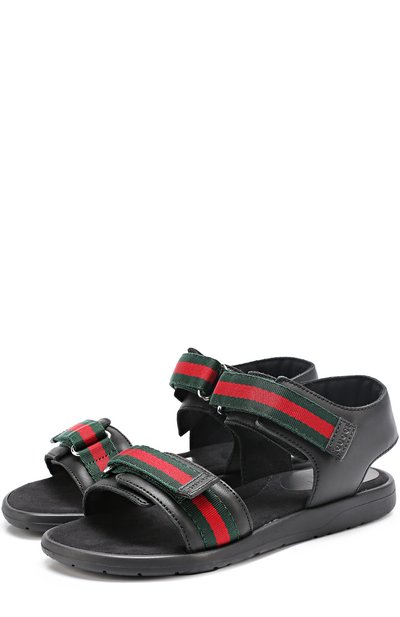 Кожаные сандалии с застежками велькро GUCCI черного цвета по цене 34450 руб., арт. 257761/BLN10, фото 1 Кожаные сандалии с застежками велькро GUCCI, арт. 257761/BLN10, фото 1