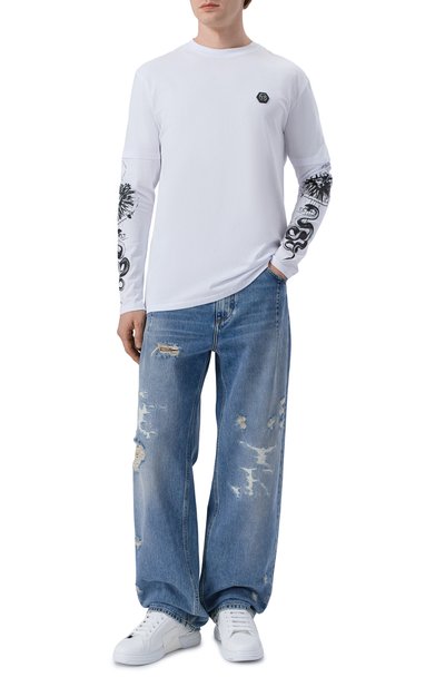 Хлопковый лонгслив PHILIPP PLEIN белого цвета по цене 63300 руб., арт. SAFC MTK8859 PJY002N, фото 2 Хлопковый лонгслив PHILIPP PLEIN, арт. SAFC MTK8859 PJY002N, фото 2