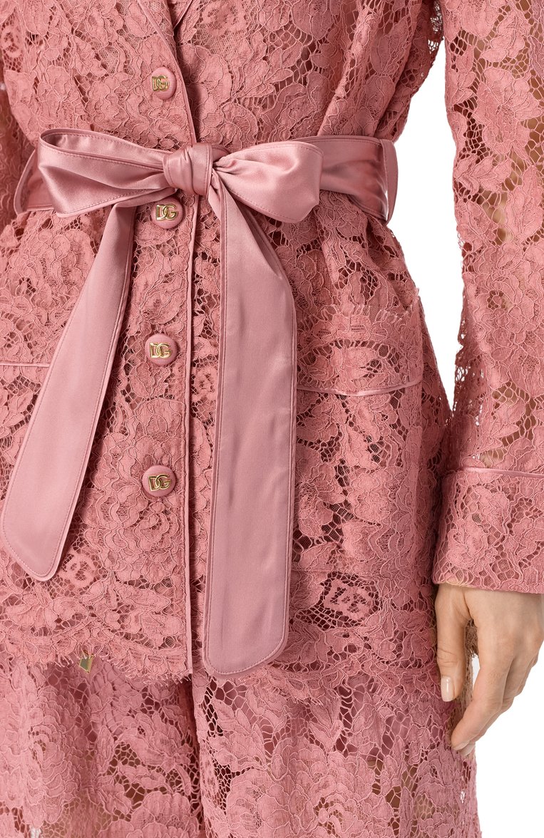Женская блузка DOLCE & GABBANA розового цвета, арт. F5R56T/HLM7L | Фото 5 (Материал внешний: Хлопок, Вискоза; Длина (для топов): Удлиненные; Рукава: Длинные; Кросс-КТ: костюм; Стили: Романтичный; Женское Кросс-КТ: Блуза-одежда; Принт: Без принта; Автоматизация ТО: Проставлено; Размерность: Идёт в размер; Автоматизация состава: Проставлено)