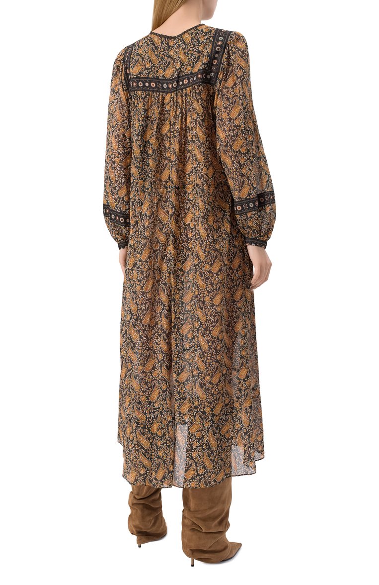 Женское хлопковое платье ISABEL MARANT ETOILE оранжевого цвета, арт. 25PR00027FA/C1J04E | Фото 4 (Длина Ж (юбки, платья, шорты): Миди; Рукава: Длинные; Материал внешний: Хлопок; Случай: Повседневный; Женское Кросс-КТ: Платье-одежда; Стили: Бохо; Автоматизация состава: Проставлено; Автоматизация ТО: Проставлено)