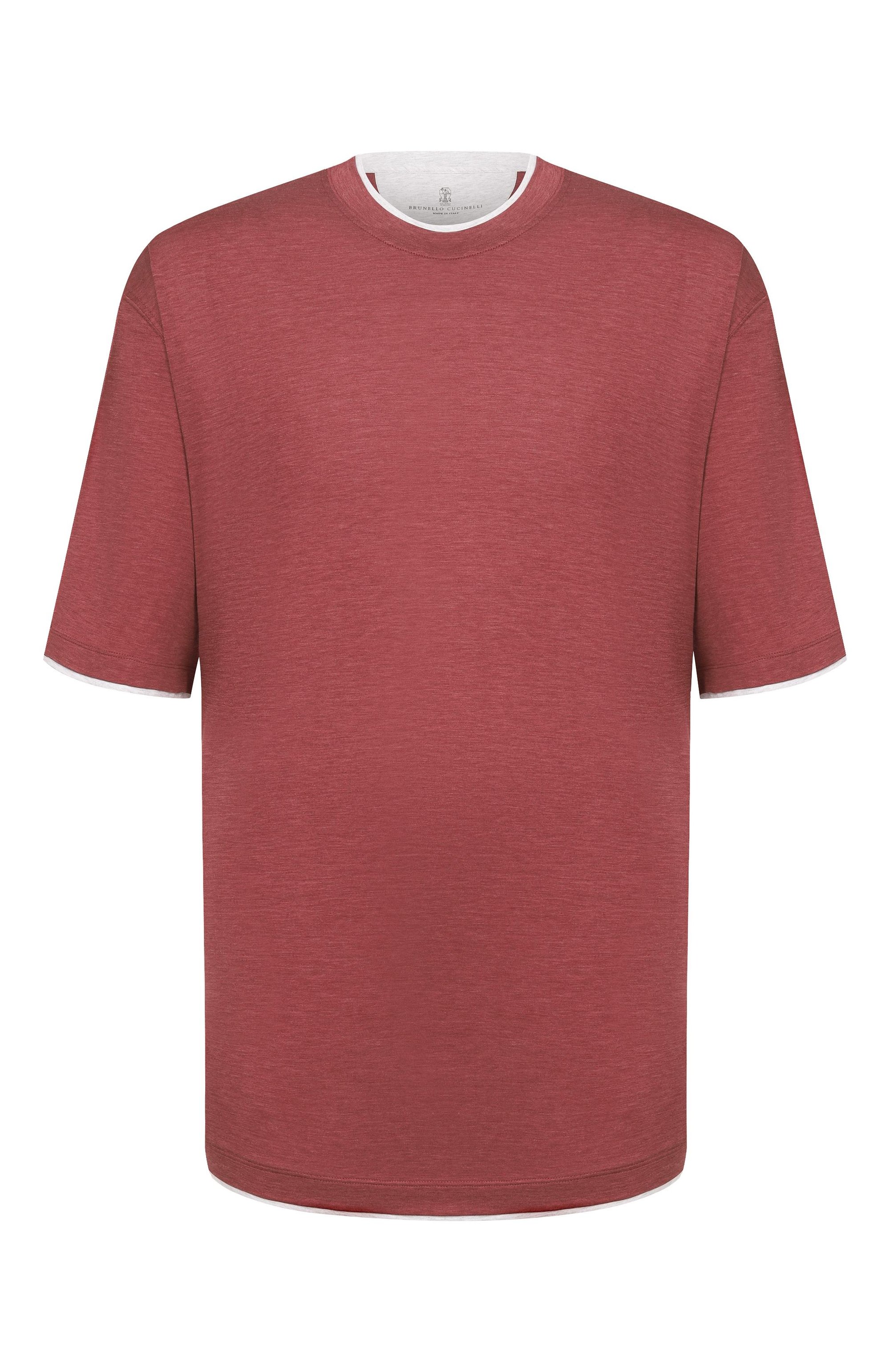 Футболка из шелка и хлопка BRUNELLO CUCINELLI бордового цвета по цене 88800 руб., арт. MR8337427W, фото 1 Футболка из шелка и хлопка BRUNELLO CUCINELLI, арт. MR8337427W, фото 1
