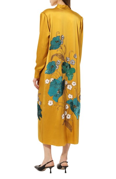 Атласное платье GUCCI горчичного цвета по цене 835200 руб., арт. 576691 ZAB5T, фото 4 Атласное платье GUCCI, арт. 576691 ZAB5T, фото 4