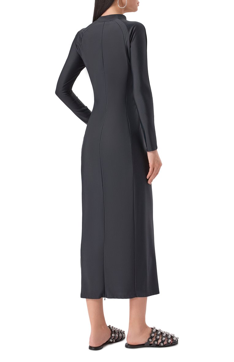 Женское платье ALEXANDERWANG.T черного цвета, арт. 4CC1256293 | Фото 4 (Рукава: Длинные; Длина Ж (юбки, платья, шорты): Миди; Материал внешний: Синтетический материал; Женское Кросс-КТ: Платье-одежда; Случай: Повседневный; Стили: Кэжуэл)