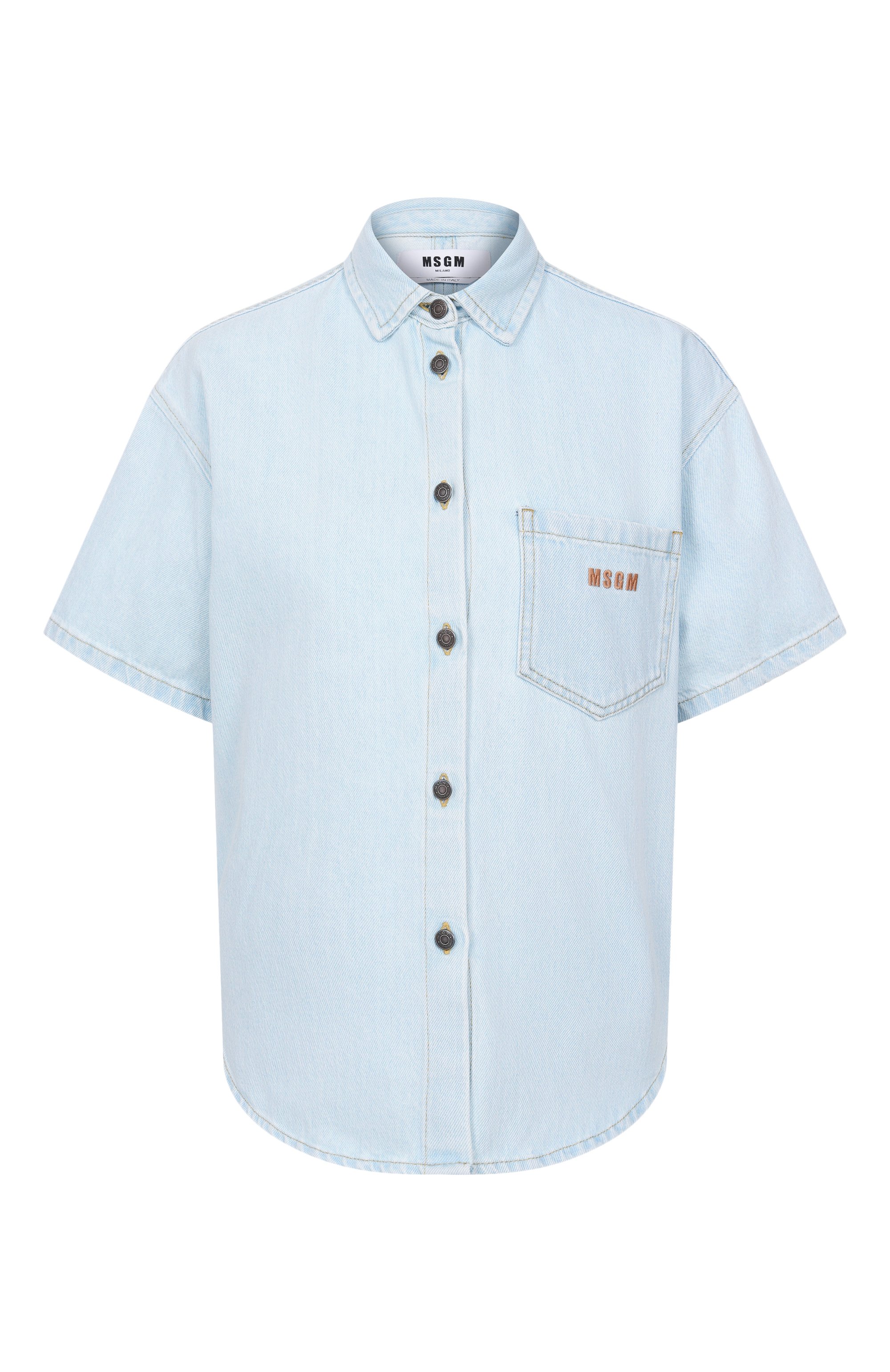 Джинсовая рубашка MSGM голубого цвета по цене 45000 руб., арт. 3842MDE230L 257238/257238, фото 1 Джинсовая рубашка MSGM, арт. 3842MDE230L 257238/257238, фото 1