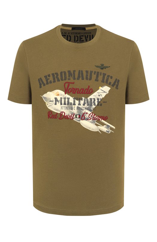 Хлопковая футболка Aeronautica Militare 251TS2406J641 Хаки 251TS2406J641