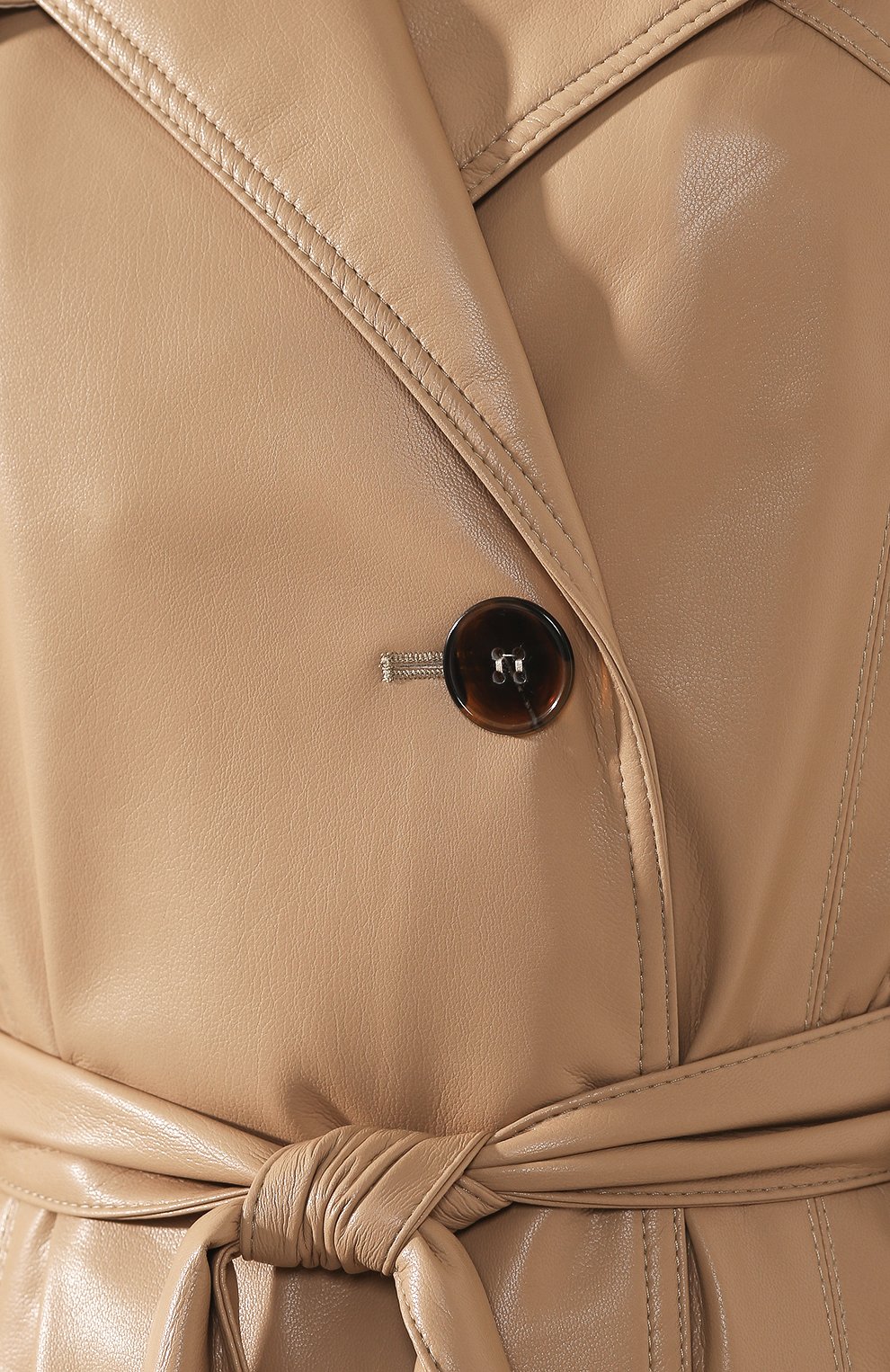 Пальто с поясом NANUSHKA бежевого цвета по цене 96200 руб., арт. CHIARA_PALE CARAMEL_VEGAN LEATHER, фото 5 Пальто с поясом NANUSHKA, арт. CHIARA_PALE CARAMEL_VEGAN LEATHER, фото 5