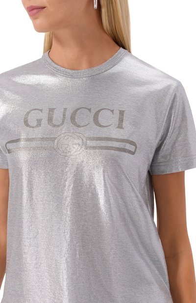 Хлопковая футболка GUCCI серебряного цвета по цене 86650 руб., арт. 805285/XJG05, фото 5 Хлопковая футболка GUCCI, арт. 805285/XJG05, фото 5