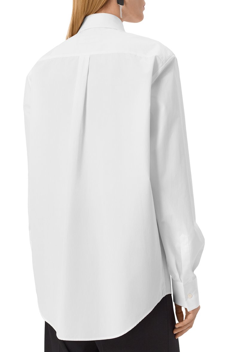 Женская хлопковая рубашка DSQUARED2 белого цвета, арт. S75DL0892/S35244 | Фото 4 (Драгоценные камни: Проставлено; Длина (для топов): Удлиненные; Материал внешний: Хлопок; Рукава: Длинные; Материал сплава: Проставлено; Женское Кросс-КТ: Рубашка-одежда; Принт: Без принта; Стили: Классический)