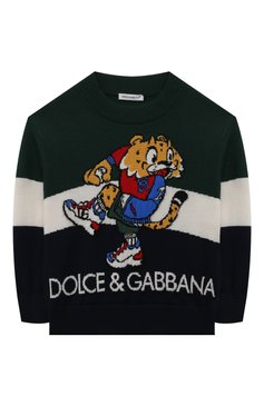 Детский шерстяной пуловер DOLCE & GABBANA разноцветного цвета, арт. L4KWE2/JCVF4/2-6 | Фото 1 (Материал внешний: Шерсть; Рукава: Длинные; Мальчики Кросс-КТ: Пуловер-одежда; Материал сплава: Проставлено; Драгоценные камни: Проставлено)