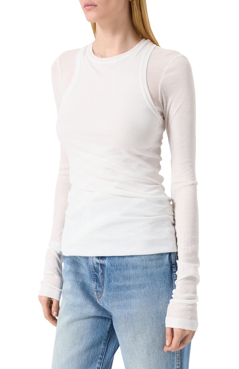 Женская хлопковый лонгслив JIL SANDER белого цвета, арт. J02NH0012/J20249 | Фото 3 (Рукава: Длинные; Длина (для топов): Стандартные; Стили: Минимализм; Принт: Без принта; Материал внешний: Хлопок)