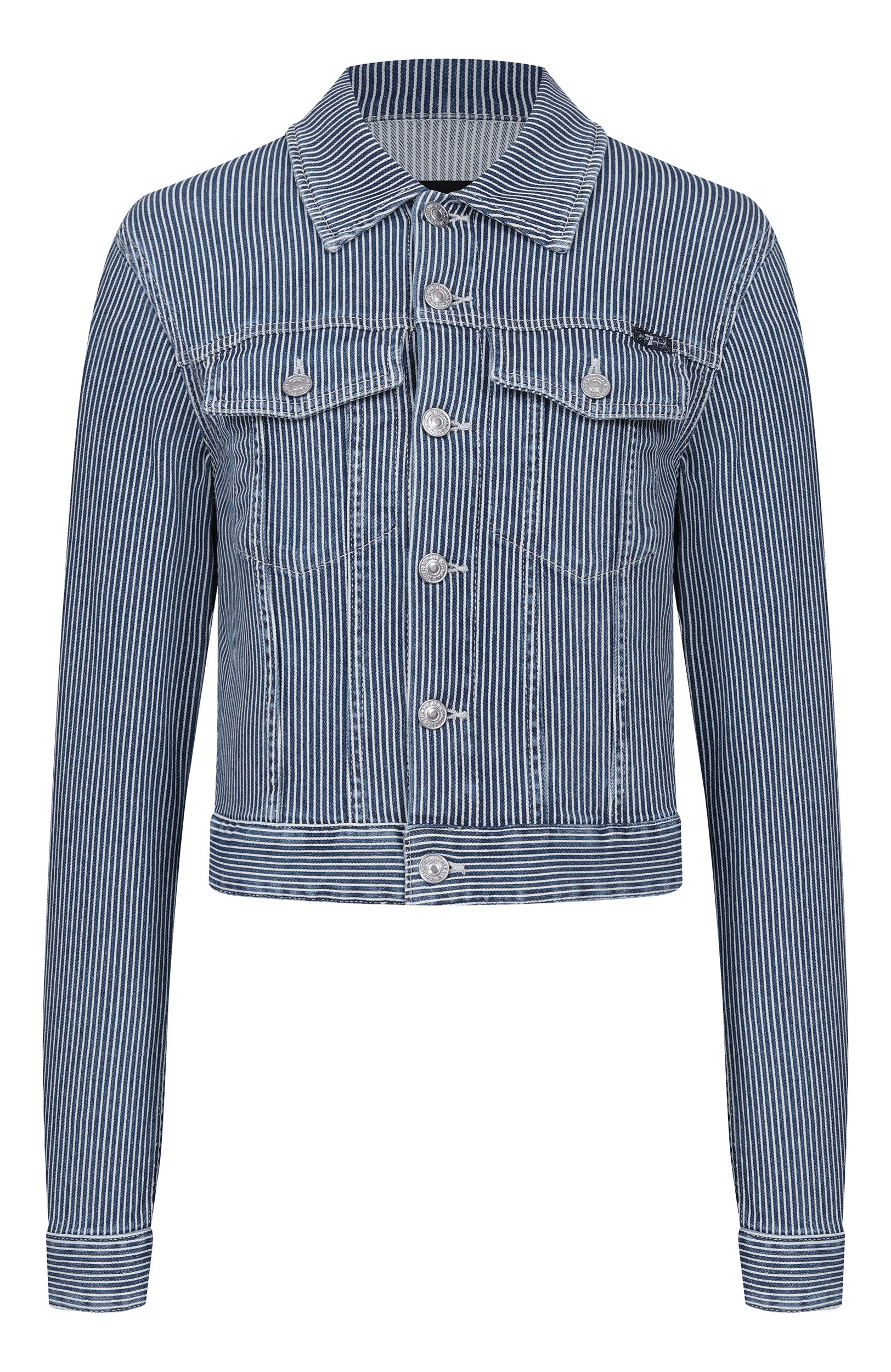 Джинсовая куртка 7 FOR ALL MANKIND синего цвета по цене 34300 руб., арт. 7UCI0H14-43T, фото 1 Джинсовая куртка 7 FOR ALL MANKIND, арт. 7UCI0H14-43T, фото 1