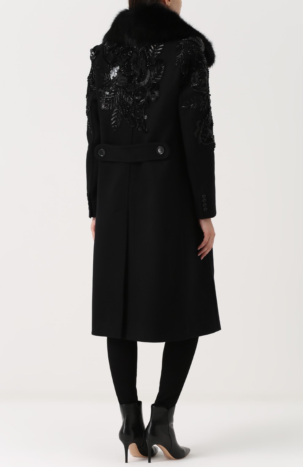 Двубортное пальто с отделкой из меха лисы и вышивкой ELIE SAAB, арт. 9034, фото 4