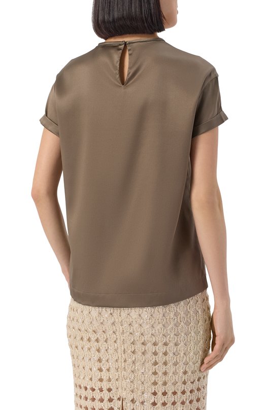 Атласный топ Brunello Cucinelli MPC59DE310 Коричневый  MPC59DE310 Фото 4