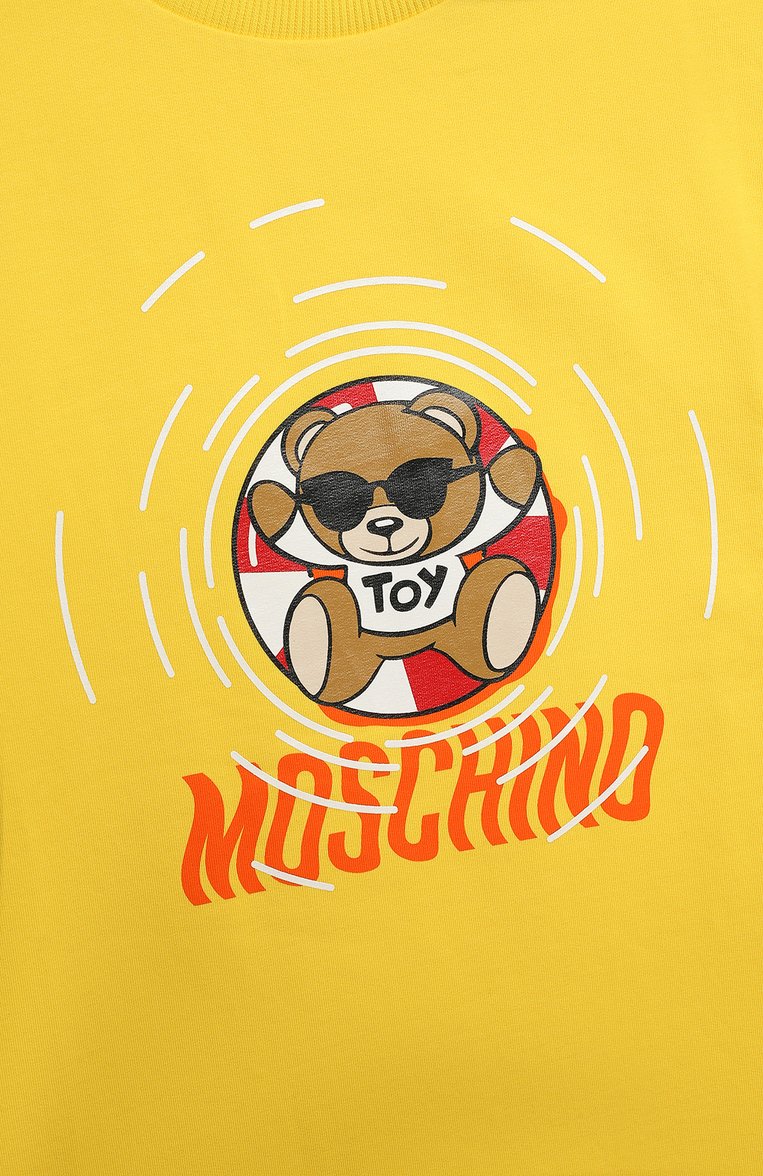 Детское хлопковое платье MOSCHINO желтого цвета, арт. HDV0F4/LDA13/4-8 | Фото 3 (Рукава: Короткие; Материал внешний: Хлопок; Девочки Кросс-КТ: Платье-одежда; Случай: Повседневный; Автоматизация состава: Проставлено; Автоматизация ТО: Проставлено; Ростовка одежда: 4 года | 104 см, 5 лет | 110 см, 6 лет | 116 см, 8 лет | 128 см)