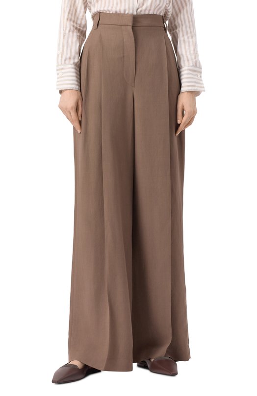 Брюки из вискозы и льна Brunello Cucinelli MH126P8669 Коричневый  MH126P8669 Фото 3