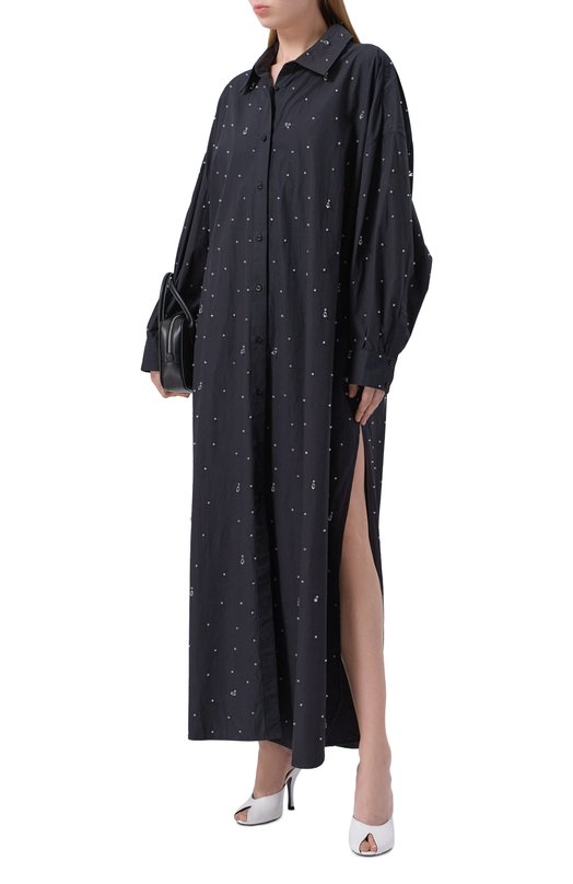 Хлопковое платье с отделкой стразами Giuseppe di Morabito 06PSDR916R 16406 Чёрный  06PSDR916R 16406 Фото 2