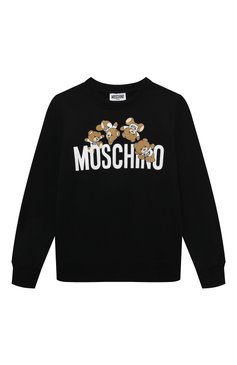 Детский хлопковый свитшот MOSCHINO черного цвета, арт. HZF05R/LCA19/4-8 | Фото 1 (Рукава: Длинные; Материал сплава: Проставлено; Материал внешний: Хлопок; Драгоценные камни: Проставлено; Мальчики Кросс-КТ: Свитшот-одежда; Ростовка одежда: 5 лет | 110 см, 8 лет | 128 см, 4 года | 104 см, 6 лет | 116 см)