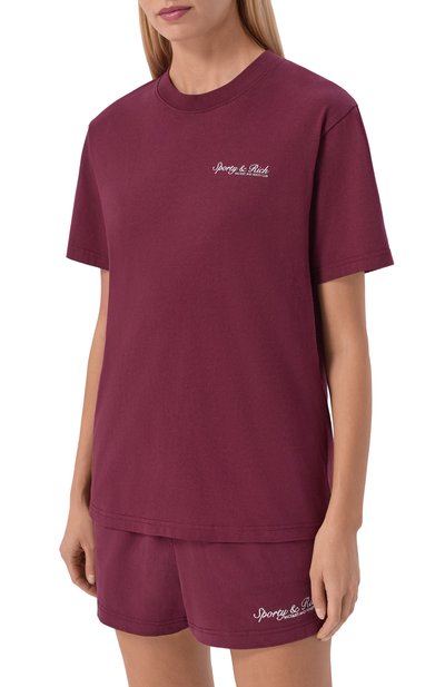 Хлопковая футболка SPORTY AND RICH бордового цвета по цене 12150 руб., арт. T011975325RE02, фото 3 Хлопковая футболка SPORTY AND RICH, арт. T011975325RE02, фото 3