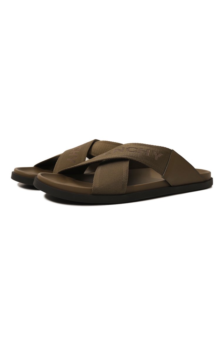 Мужские текстильные шлепанцы g plage GIVENCHY хаки цвета, арт. BH301ZH1H5 | Фото 1 (Нос: Не проставлено; Материал внутренний: Текстиль; Материал внешний: Текстиль)