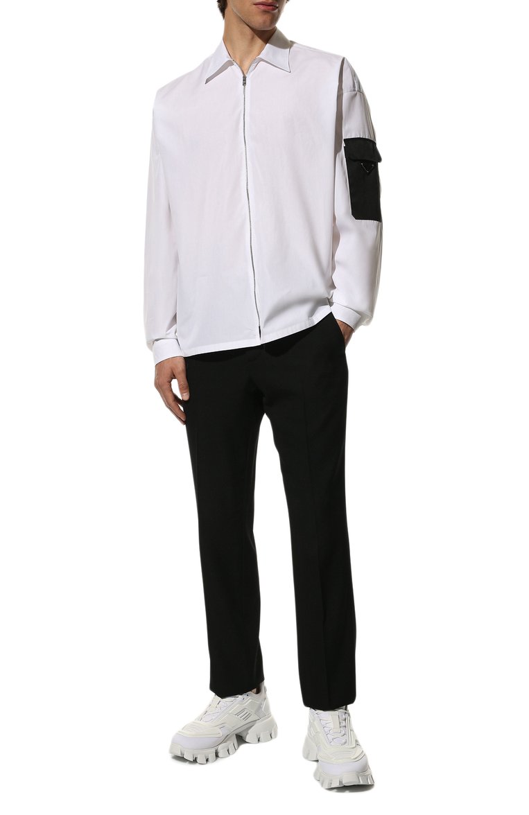 Мужские кроссовки PRADA белого цвета, арт. 2EG293-3KZU-F0009 | Фото 2 (Материал внешний: Текстиль; Материал утеплителя: Без утеплителя; Стили: Классический, Гранж; Подошва: Массивная; Кросс-КТ: Низкие)