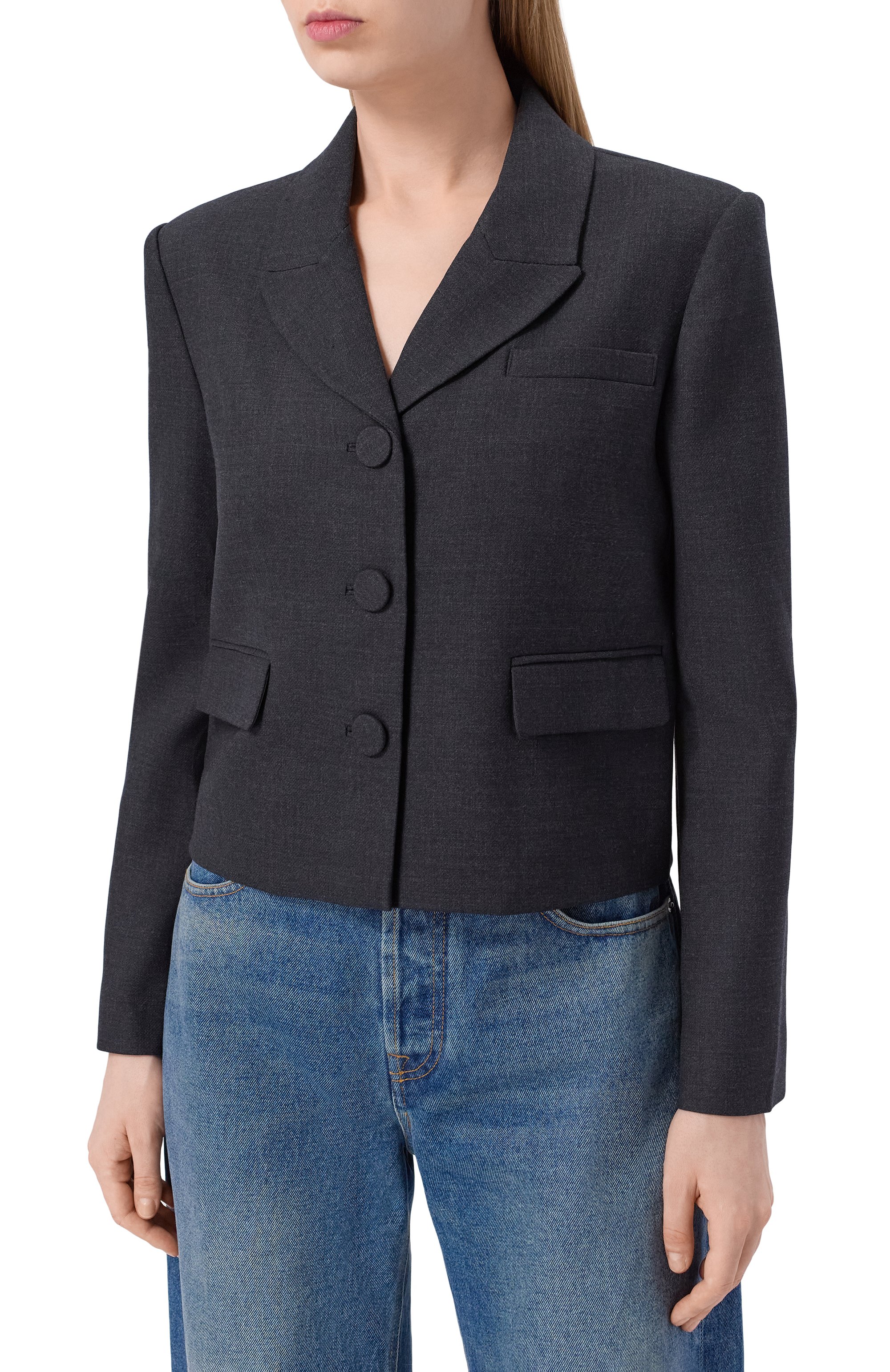 Жакет из шерсти и вискозы SELF-PORTRAIT серого цвета по цене 83300 руб., арт. RS26069JGR, фото 6 Жакет из шерсти и вискозы SELF-PORTRAIT, арт. RS26069JGR, фото 6