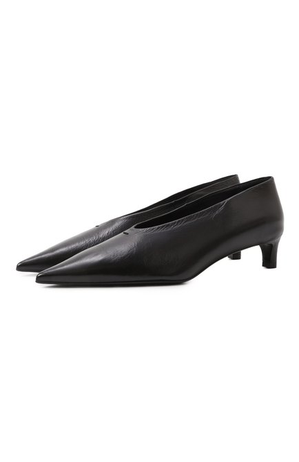 Женские кожаные туфли JIL SANDER черного цвета, арт. J15WL0056/P8024 | Фото 1 (Подошва: Плоская; Материал внешний: Натуральная кожа; Драгоценные камни: Проставлено; Материал внутренний: Натуральная кожа; Каблук тип: Kitten heel; Материал сплава: Проставлено; Каблук высота: Низкий)