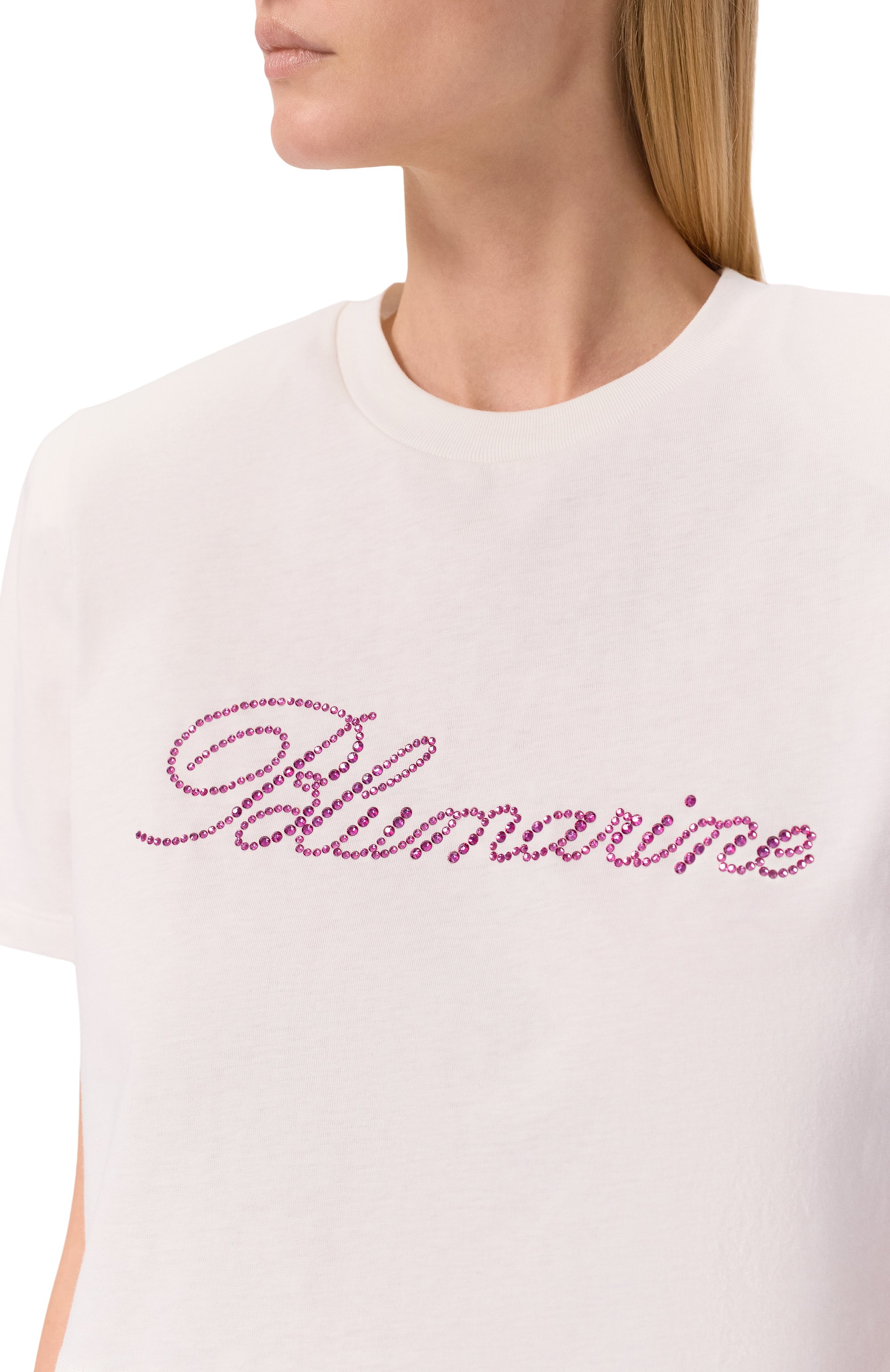 Хлопковая футболка с отделкой стразами BLUMARINE, арт. 2T133A, фото 5