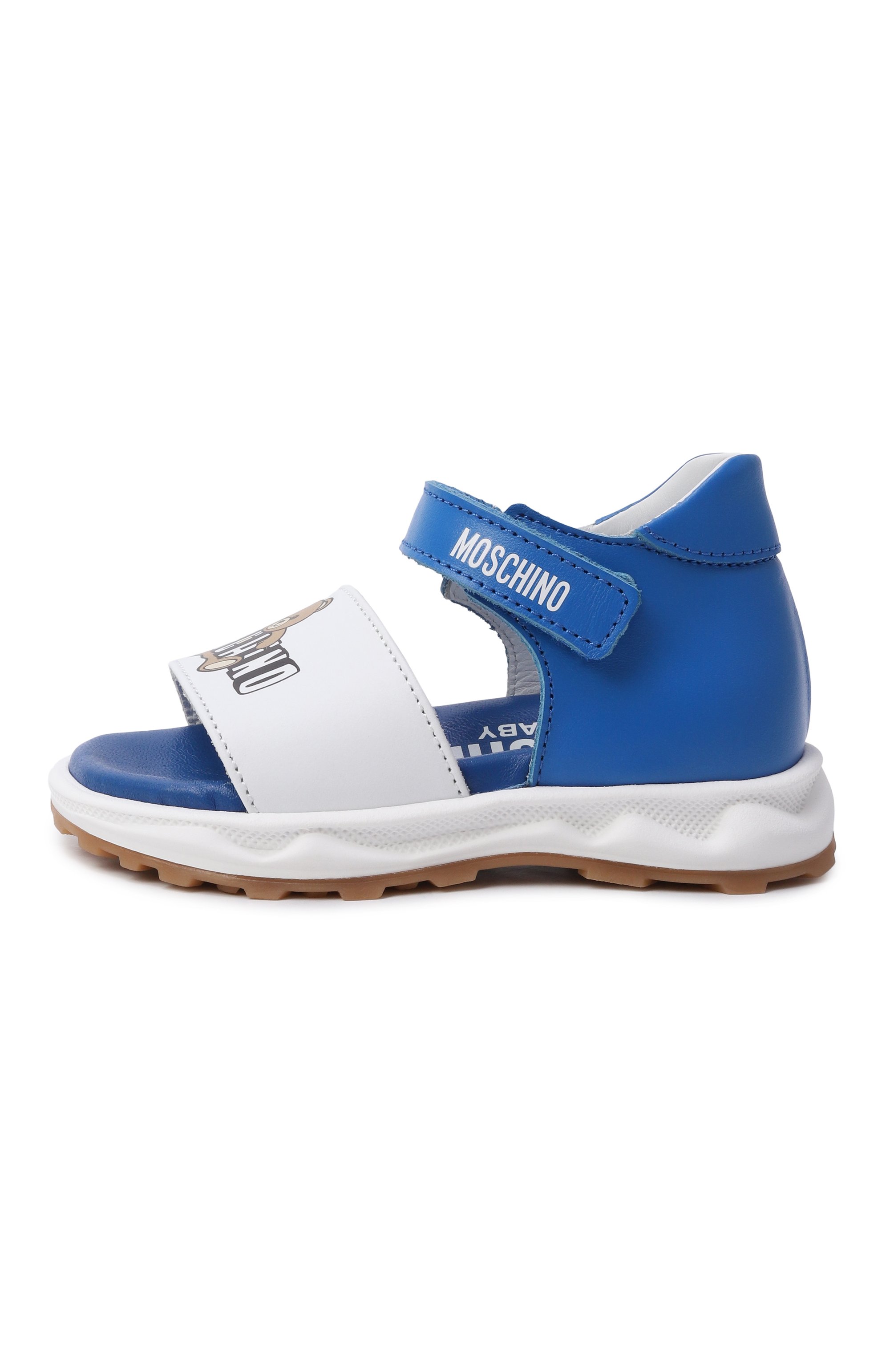 Кожаные сандалии MOSCHINO синего цвета по цене 23450 руб., арт. 82935/VAR1, фото 2 Кожаные сандалии MOSCHINO, арт. 82935/VAR1, фото 2