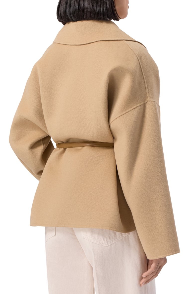 Женское полупальто из шерсти и кашемира MAX MARA STUDIO бежевого цвета, арт. BLASY | Фото 4 (Рукава: Длинные; Автоматизация ТО: Проставлено; Материал внешний: Шерсть; Автоматизация состава: Проставлено; Длина (верхняя одежда): Короткие; 1-2-бортные: Однобортные; Стили: Классический)