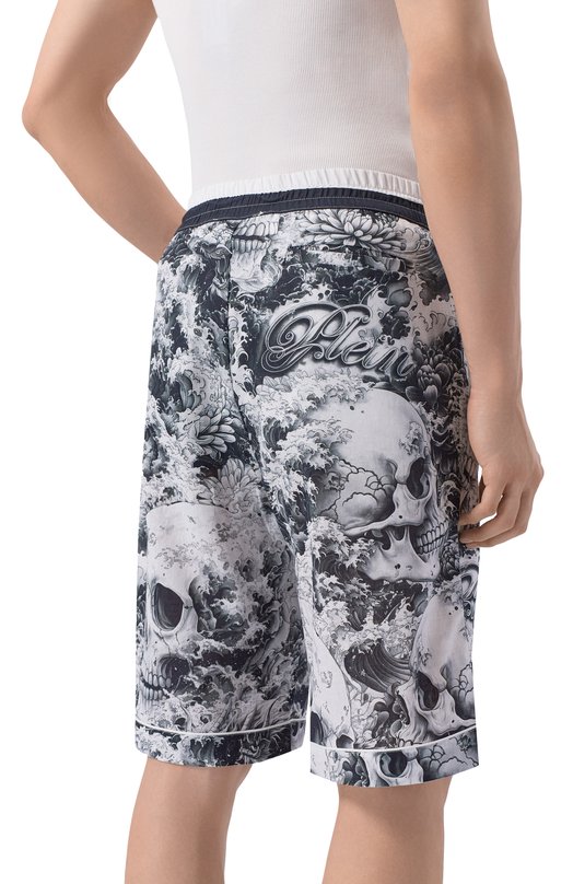 Шорты изо льна и хлопка Philipp Plein SAFC MRT1641 PTE003N Чёрно-белый  SAFC MRT1641 PTE003N Фото 4