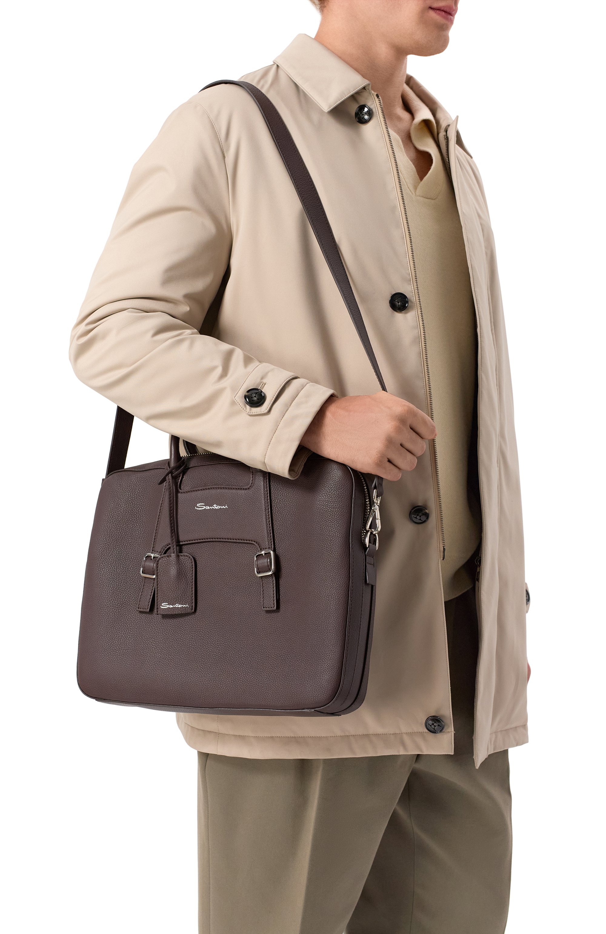 Портфель SANTONI темно-коричневого цвета по цене 165500 руб., арт. UIBGA2432EN-A0P2, фото 2 Портфель SANTONI, арт. UIBGA2432EN-A0P2, фото 2