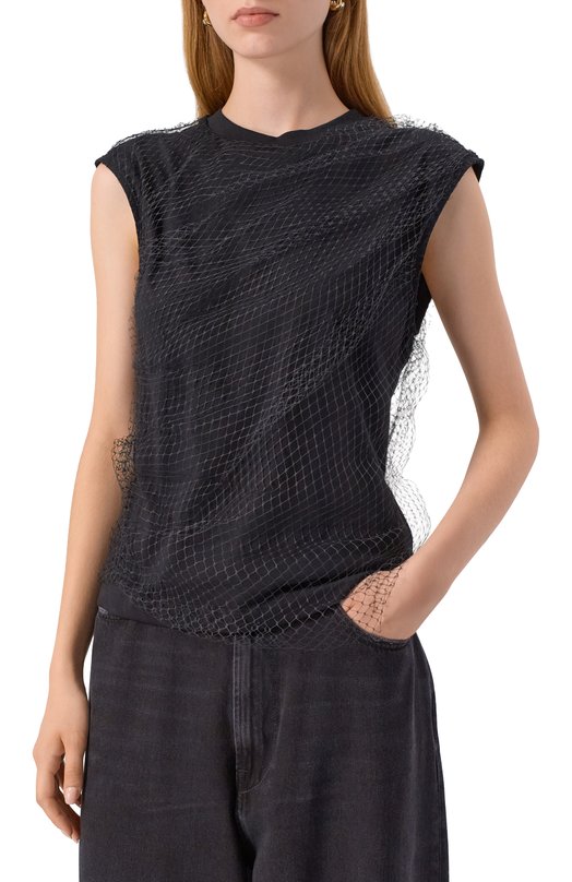 Хлопковый топ MSGM 3941MDT71/257798 Чёрный  3941MDT71/257798 Фото 3