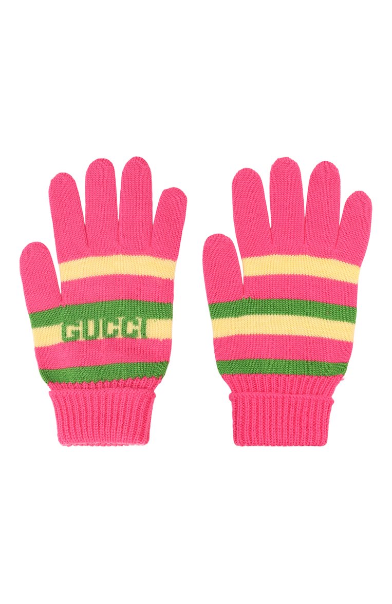 Детские шерстяные перчатки GUCCI розового цвета, арт. 660623/4K206 | Фото 2 (Материал: Текстиль, Шерсть; Материал сплава: Проставлено; Нос: Не проставлено)
