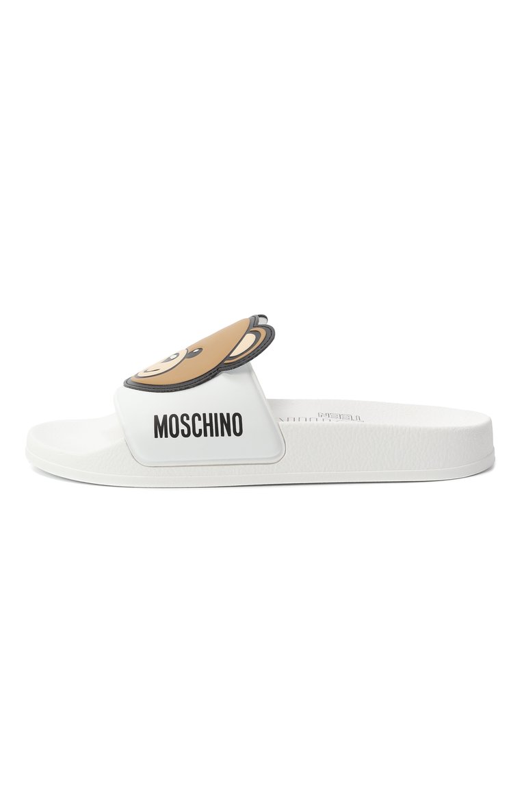 Детский шлепанцы MOSCHINO белого цвета, арт. 80632/VAR2/36-40 | Фото 2 (Материал внутренний: Резина, Текстиль; Материал внешний: Резина, Пластик; Нос: Не проставлено; Автоматизация состава: Проставлено)