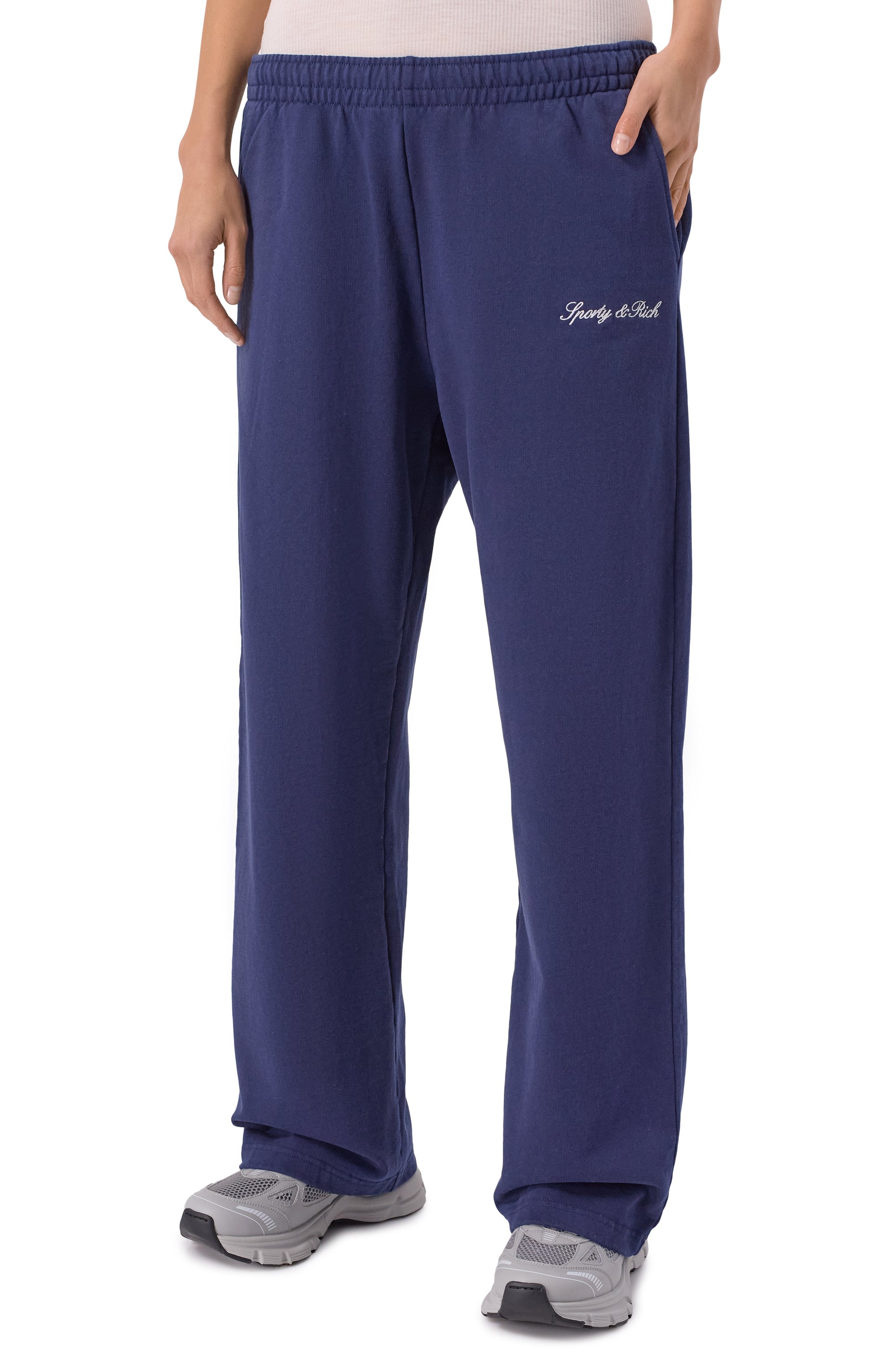 Хлопковые брюки SPORTY AND RICH темно-синего цвета по цене 29300 руб., арт. PA05568326BL106, фото 3 Хлопковые брюки SPORTY AND RICH, арт. PA05568326BL106, фото 3