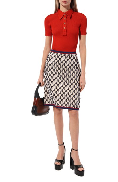 Поло из вискозы GUCCI красного цвета по цене 128160 руб., арт. 644280 XKBM2, фото 2 Поло из вискозы GUCCI, арт. 644280 XKBM2, фото 2