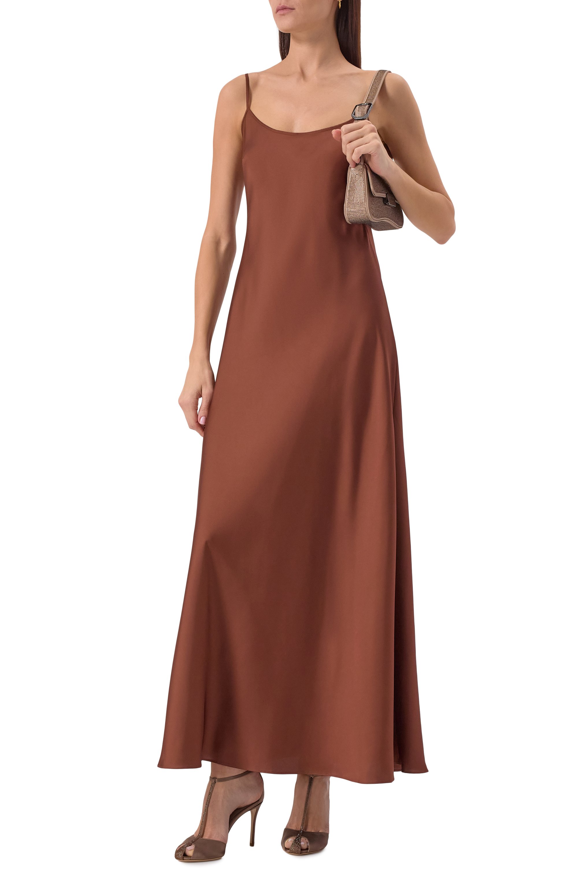 Атласное платье D.EXTERIOR коричневого цвета по цене 43950 руб., арт. 60665, фото 2 Атласное платье D.EXTERIOR, арт. 60665, фото 2