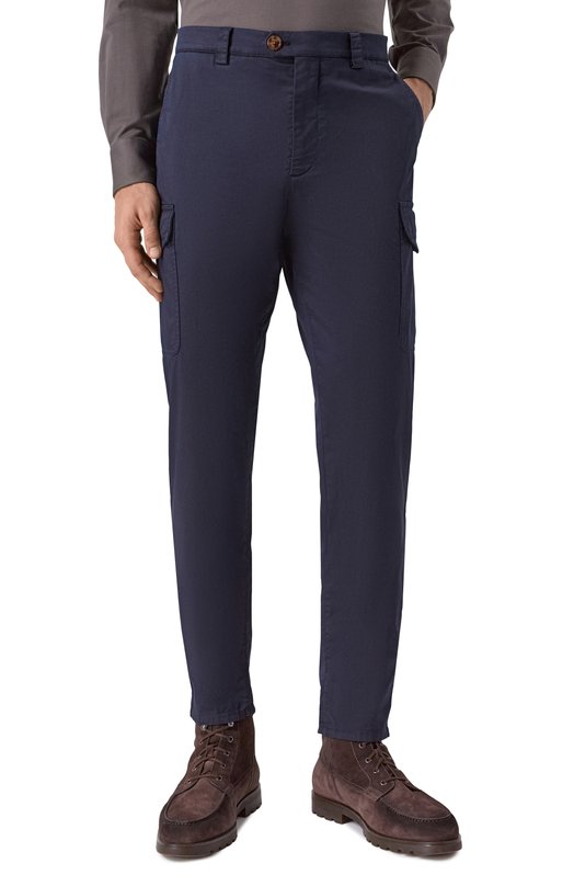 Хлопковые брюки-карго Brunello Cucinelli M289LE1890 Синий  M289LE1890 Фото 3