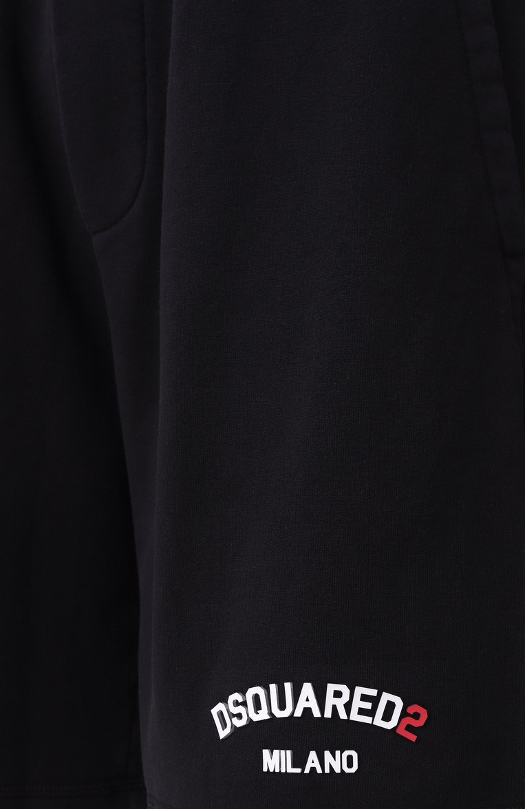 Мужские хлопковые шорты DSQUARED2 черного цвета, арт. S74MU0894/S25539 | Фото 6 (Длина Шорты М: До колена; Материал внешний: Хлопок; Принт: Без принта; Случай: Повседневный; Стили: Кэжуэл)