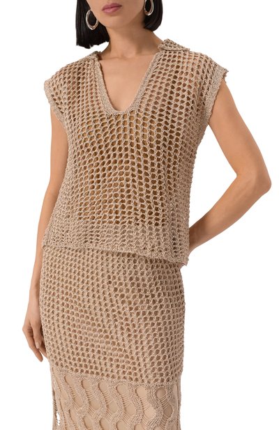 Топ из вискозы ERIKA CAVALLINI бежевого цвета по цене 49950 руб., арт. P5SC03, фото 3 Топ из вискозы ERIKA CAVALLINI, арт. P5SC03, фото 3