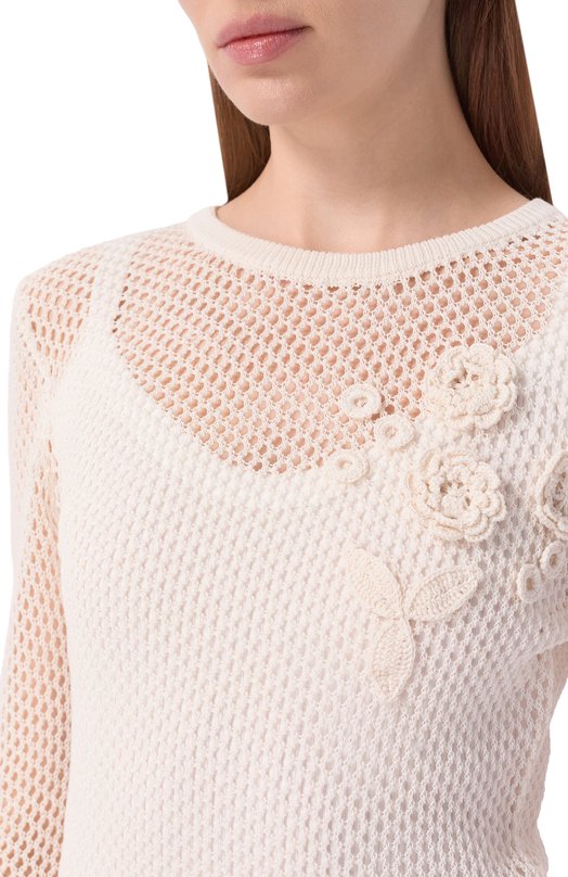 Хлопковый пуловер Ganni A1070231 Бежевый  A1070231 Фото 5