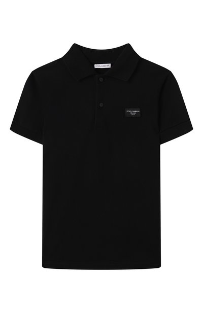 Хлопковое поло DOLCE & GABBANA черного цвета по цене 21450 руб., арт. L4JTGW/G7M4T/8-14, фото 1 Хлопковое поло DOLCE & GABBANA, арт. L4JTGW/G7M4T/8-14, фото 1
