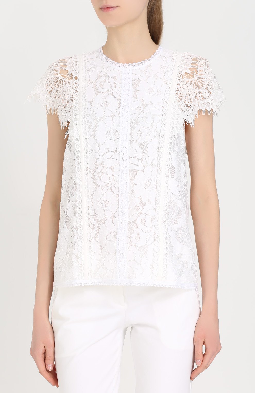 Кружевной топ прямого кроя с коротким рукавом BURBERRY, арт. 4048158, фото 3