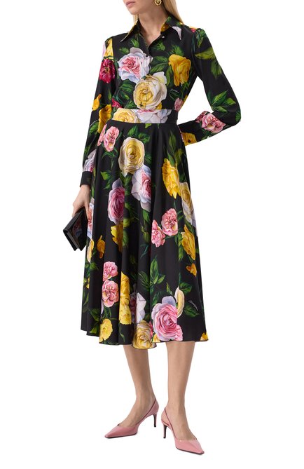 Женская шелковая блузка DOLCE & GABBANA разноцветного цвета, арт. F5S48T/FSA7B | Фото 2 (Рукава: Длинные; Длина (для топов): Стандартные; Драгоценные камни: Проставлено; Материал внешний: Шелк; Материал сплава: Проставлено)