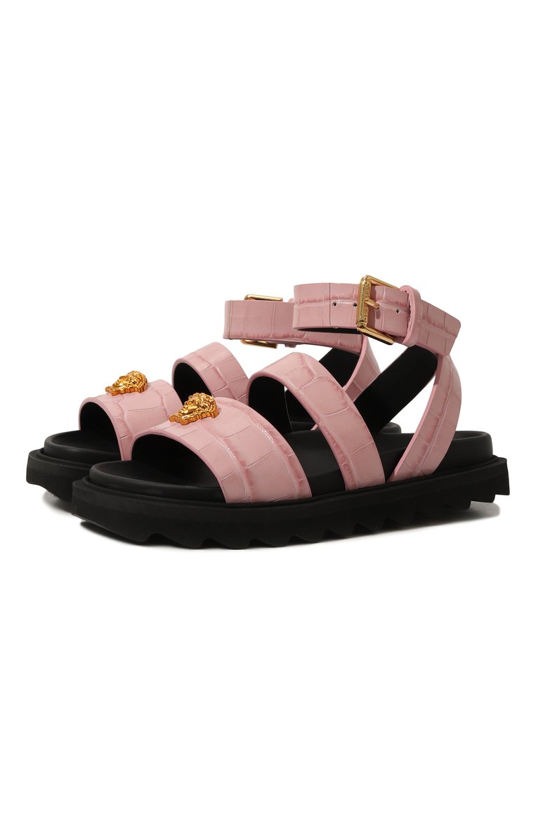 Детские кожаные сандалии VERSACE светло-розового цвета, арт. 1011156/1A09141/30-33 | Фото 1 (Материал внутренний: Н�атуральная кожа; Нос: Не проставлено; Материал внешний: Натуральная кожа; Автоматизация состава: Проставлено)