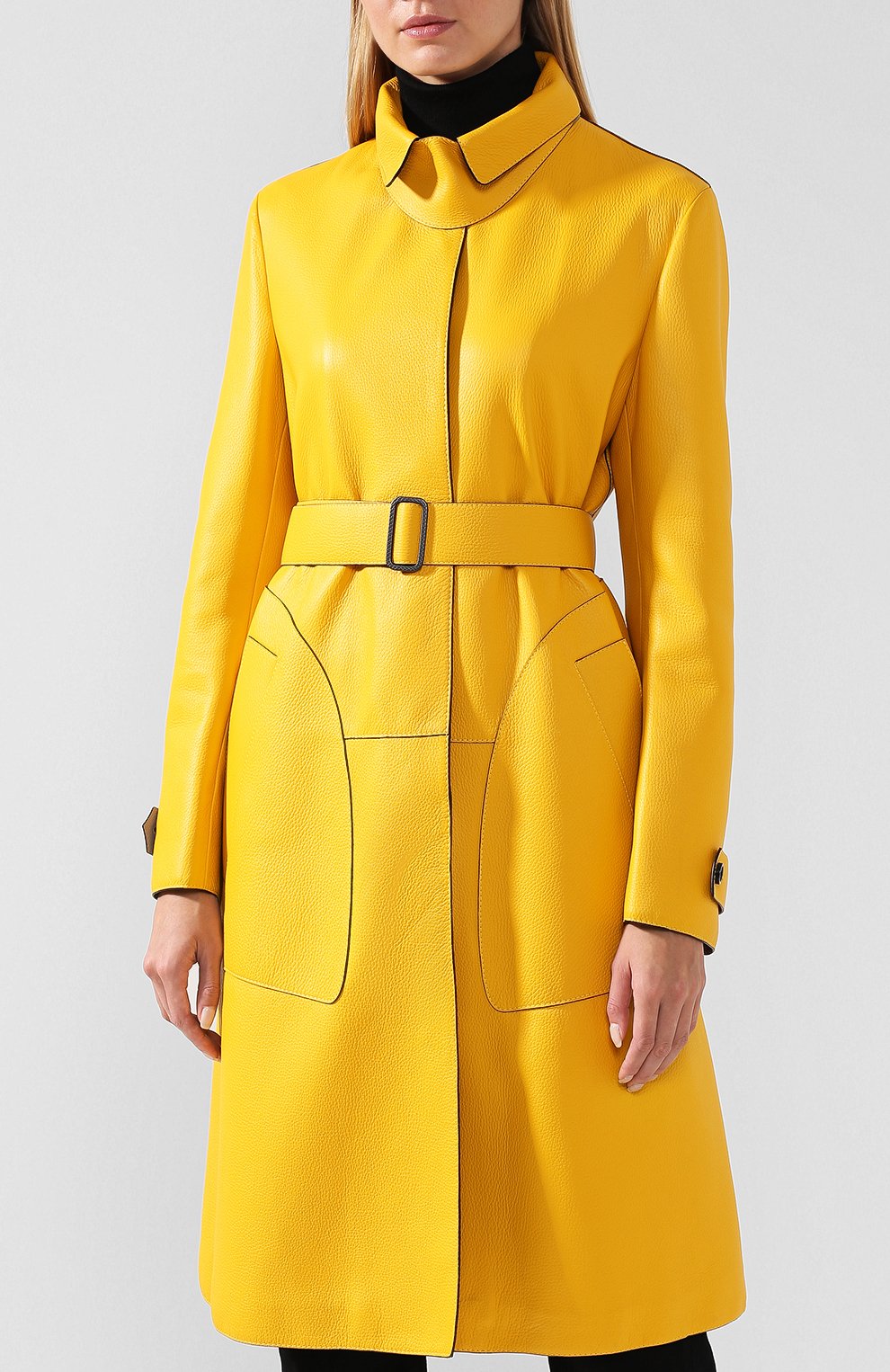 Кожаное пальто с поясом BOTTEGA VENETA желтого цвета по цене 995000 руб., арт. 513829/V0K91, фото 3 Кожаное пальто с поясом BOTTEGA VENETA, арт. 513829/V0K91, фото 3