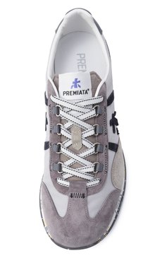 Мужские комбинированные кроссовки jaky x PREMIATA серого цвета, арт. JACKY X/VAR 7498 | Фото 6 (Материал внешний: Текстиль, Натуральная кожа; Подошва: Плоская; Материал внутренний: Натуральная кожа; Стили: Классический; Кросс-КТ: Низкие; Материал утеплителя: Без утеплителя)