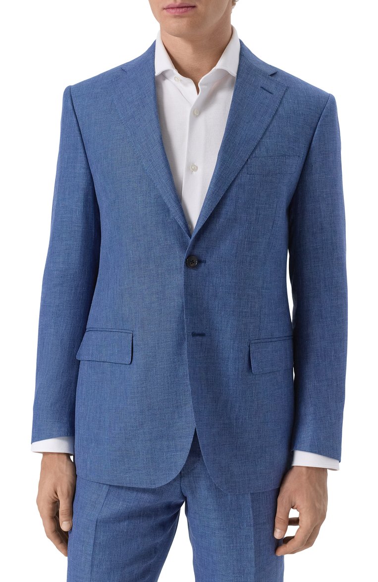 Мужской костюм из шерсти и льна CORNELIANI синего цвета, арт. 25X008-2518263_SET | Фото 3 (Материал внешний: Шерсть, Лен; Рукава: Длинные; Материал сплава: Проставлено; Драгоценные камни: Проставлено; Костюмы М: Однобортный; Стили: Классический, Кэжуэл)